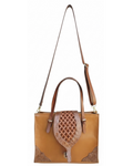 Handcrafted Genuine Leather Tote Bag with Woven Flap & Adjustable Shoulder Strap