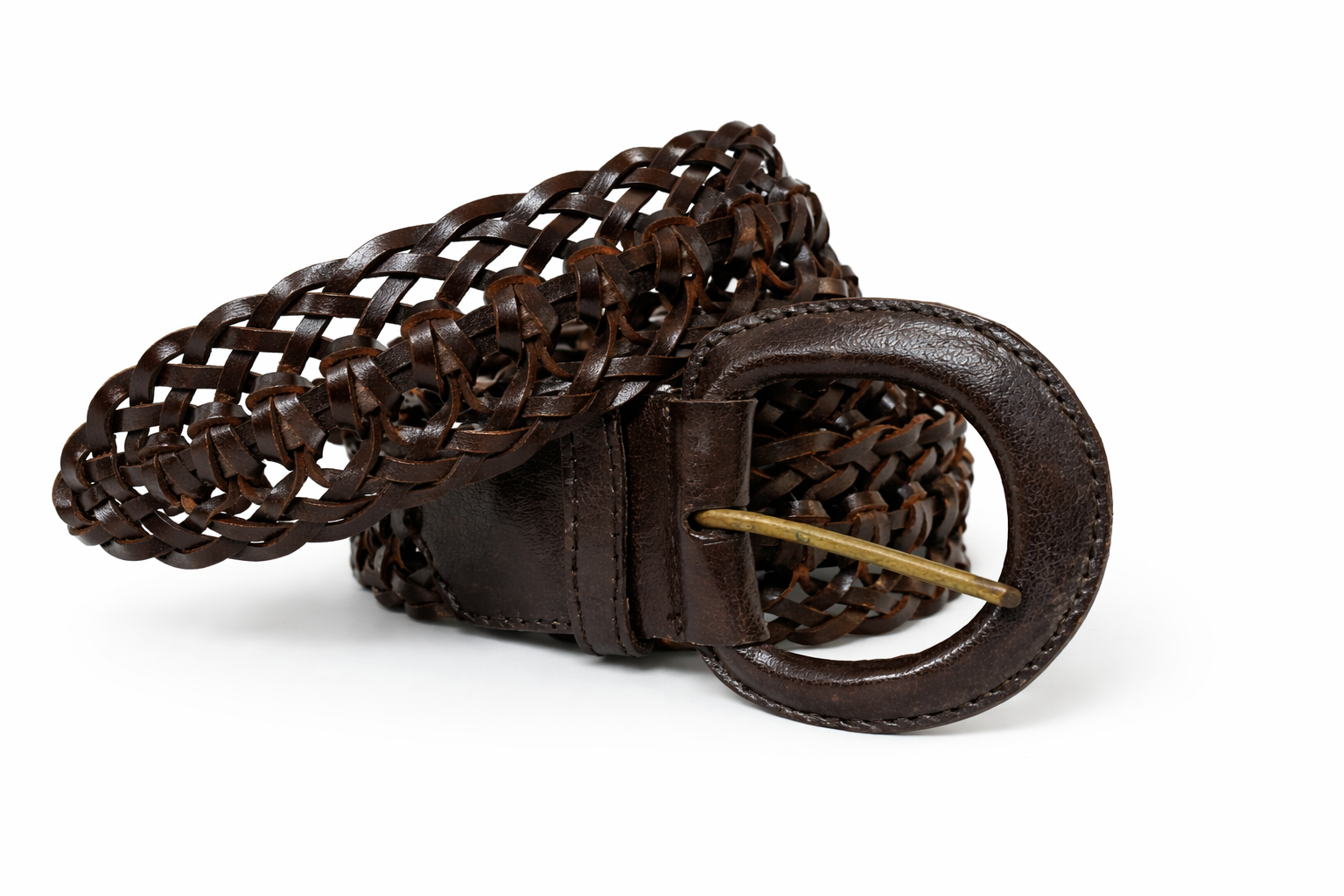 WB03- Handwoven Brown Braided Leather Belt with Leather Moulded Buckle