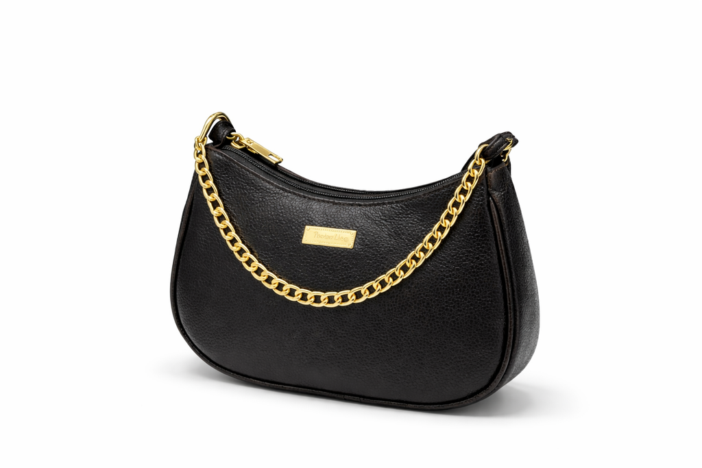 Crescent leather shoulder bag brown with gold chain