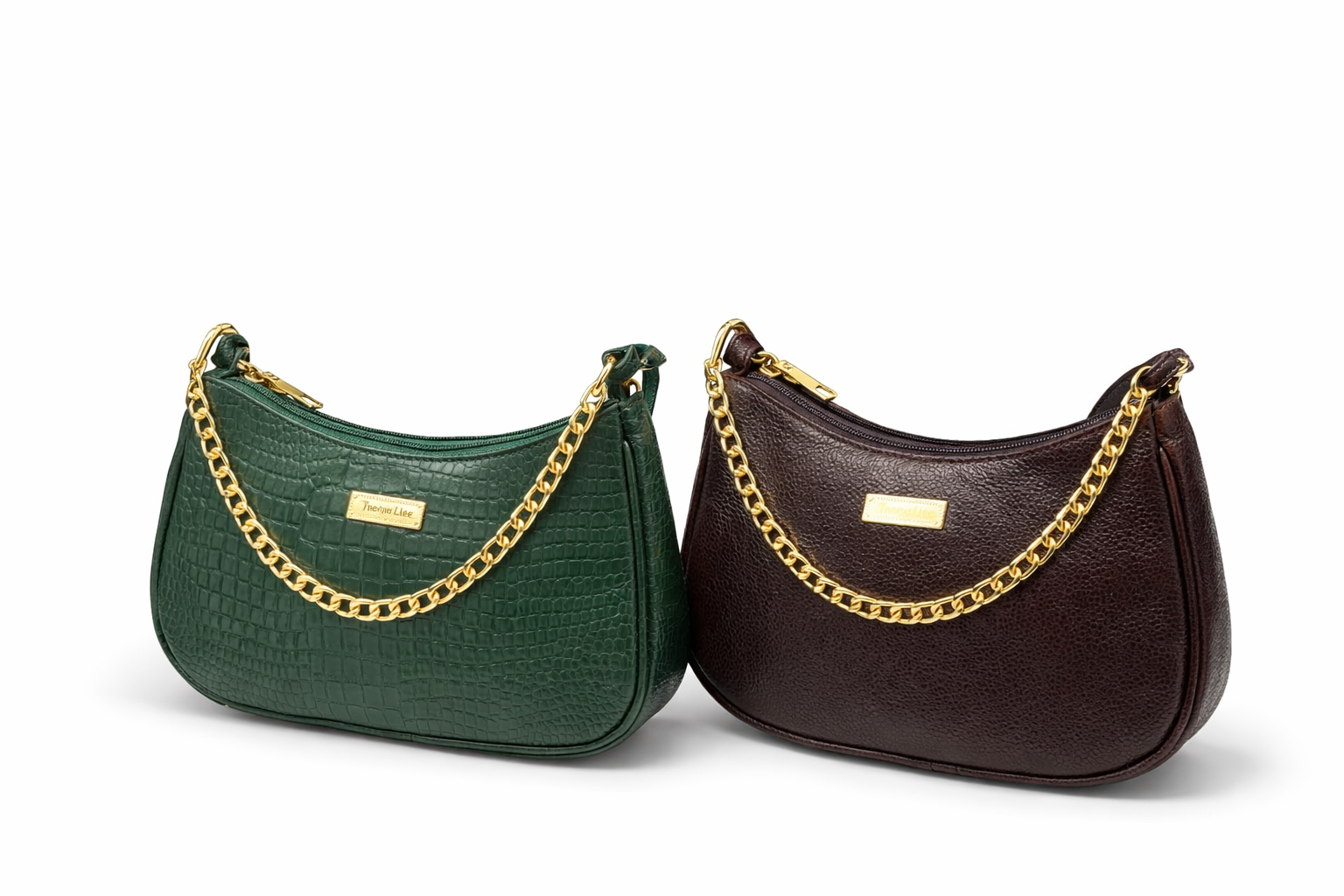 Green croc embossed crescent handbag