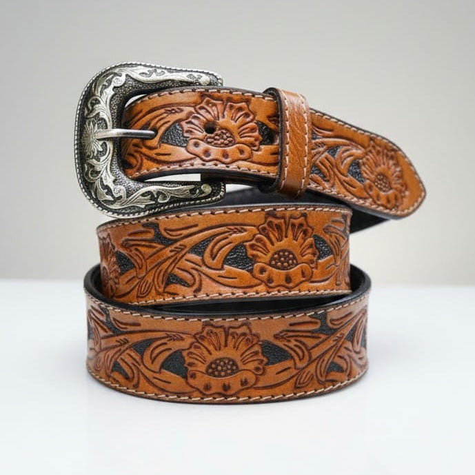 Handtooling Leather Belt Maharaja Buckle