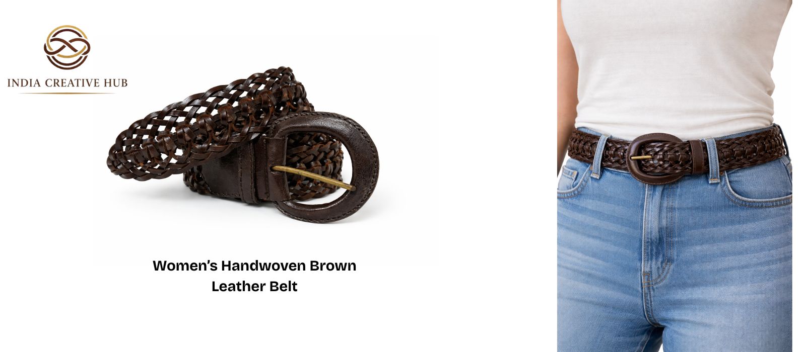 Brown Handwoven weaving leather Belt free size