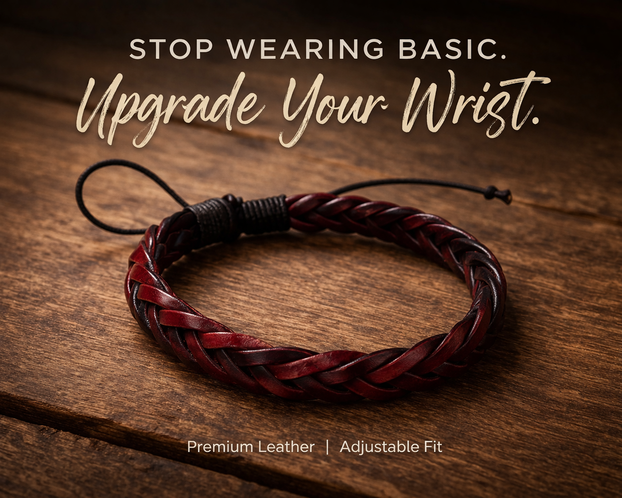 Premium braided leather bracelet adjustable wrist band for men and women 