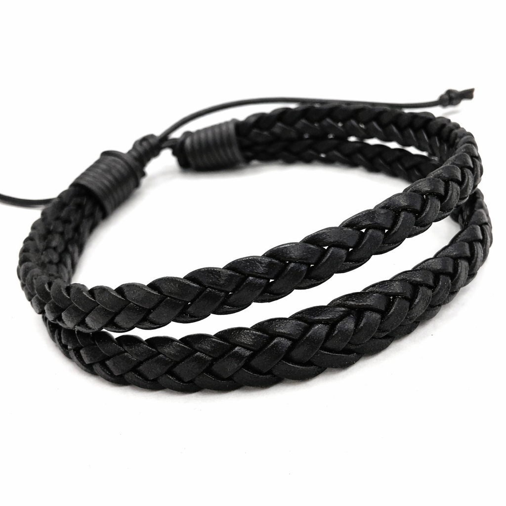 Black braided leather bracelet