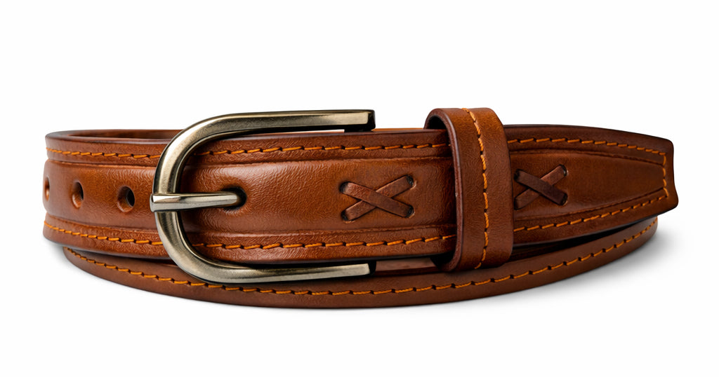 ICB-WB-01 | Women’s 1.5" Tan Leather Belt – Cross Braided Design