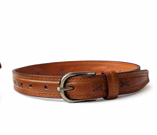 ICB-WB-01 | Women’s 1.5" Tan Leather Belt – Cross Braided Design