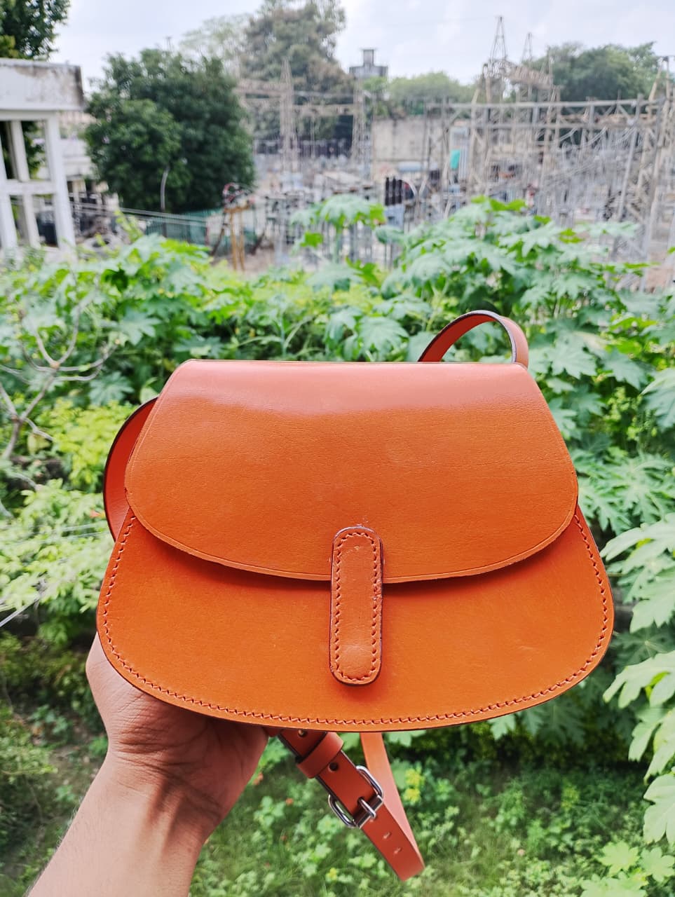 Classic Genuine Leather Mini Saddle Bag with Adjustable Strap