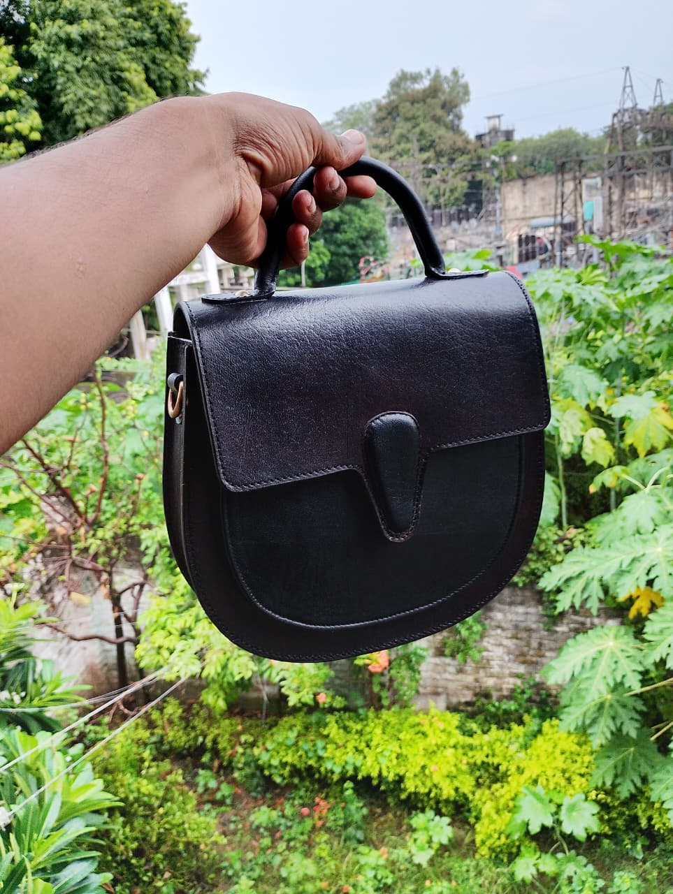 Classic Genuine Leather Mini Saddle Bag with Adjustable Strap