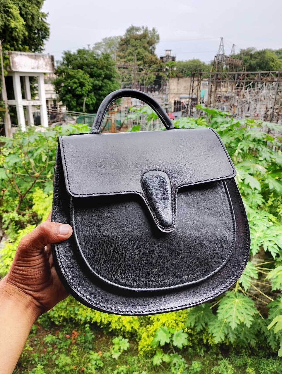 Classic Genuine Leather Mini Saddle Bag with Adjustable Strap